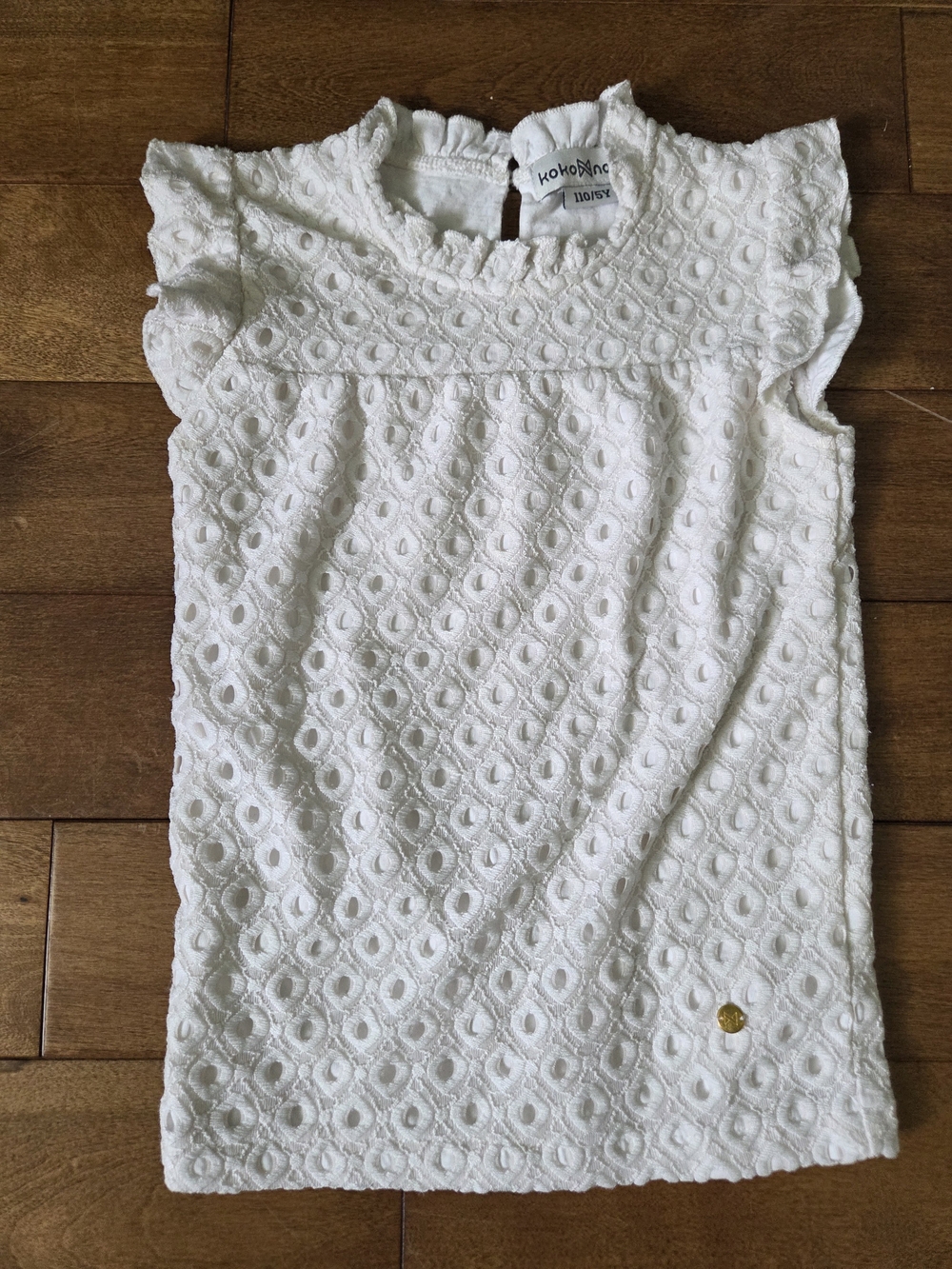Koko Noko Girls Boho White Eyelet Ruffle Sleeve Top Size 5